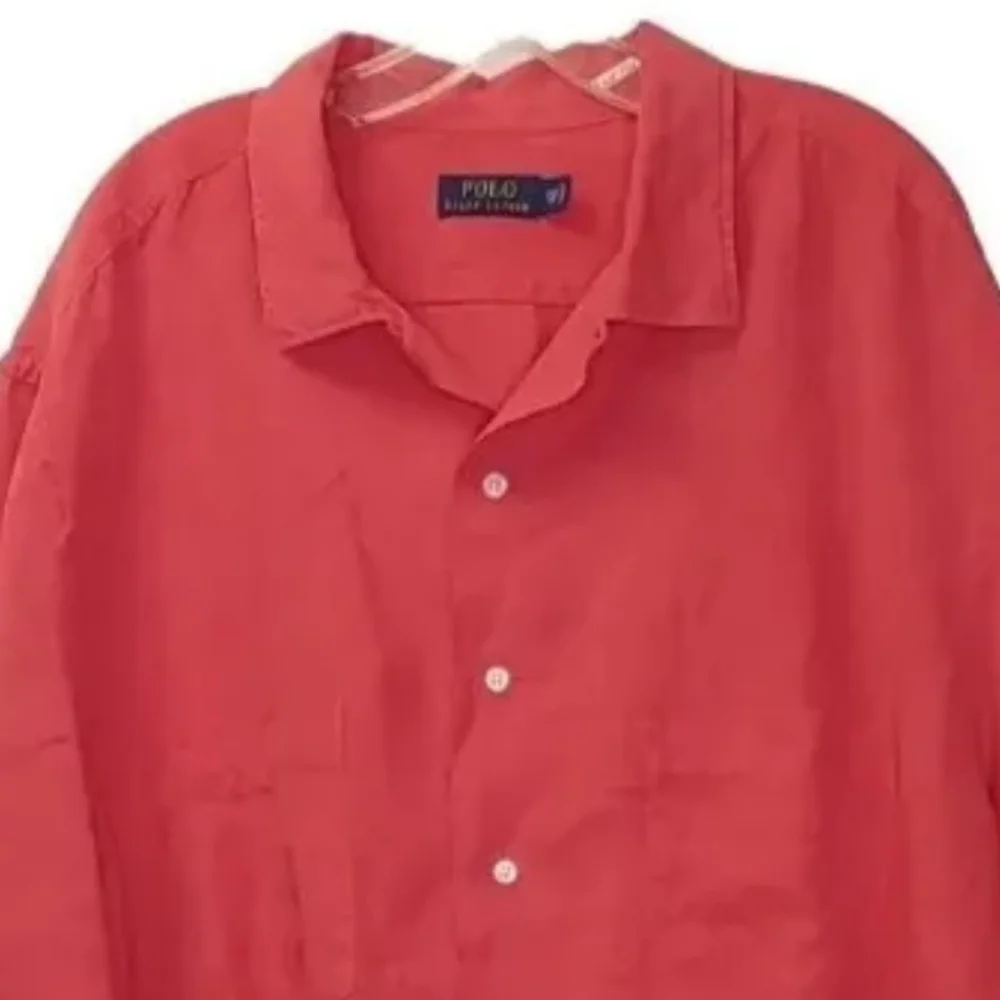 Polo Ralph Lauren Camp Shirt Silk Linen Men 2X Tall Hawaiian Coral Pony Logo